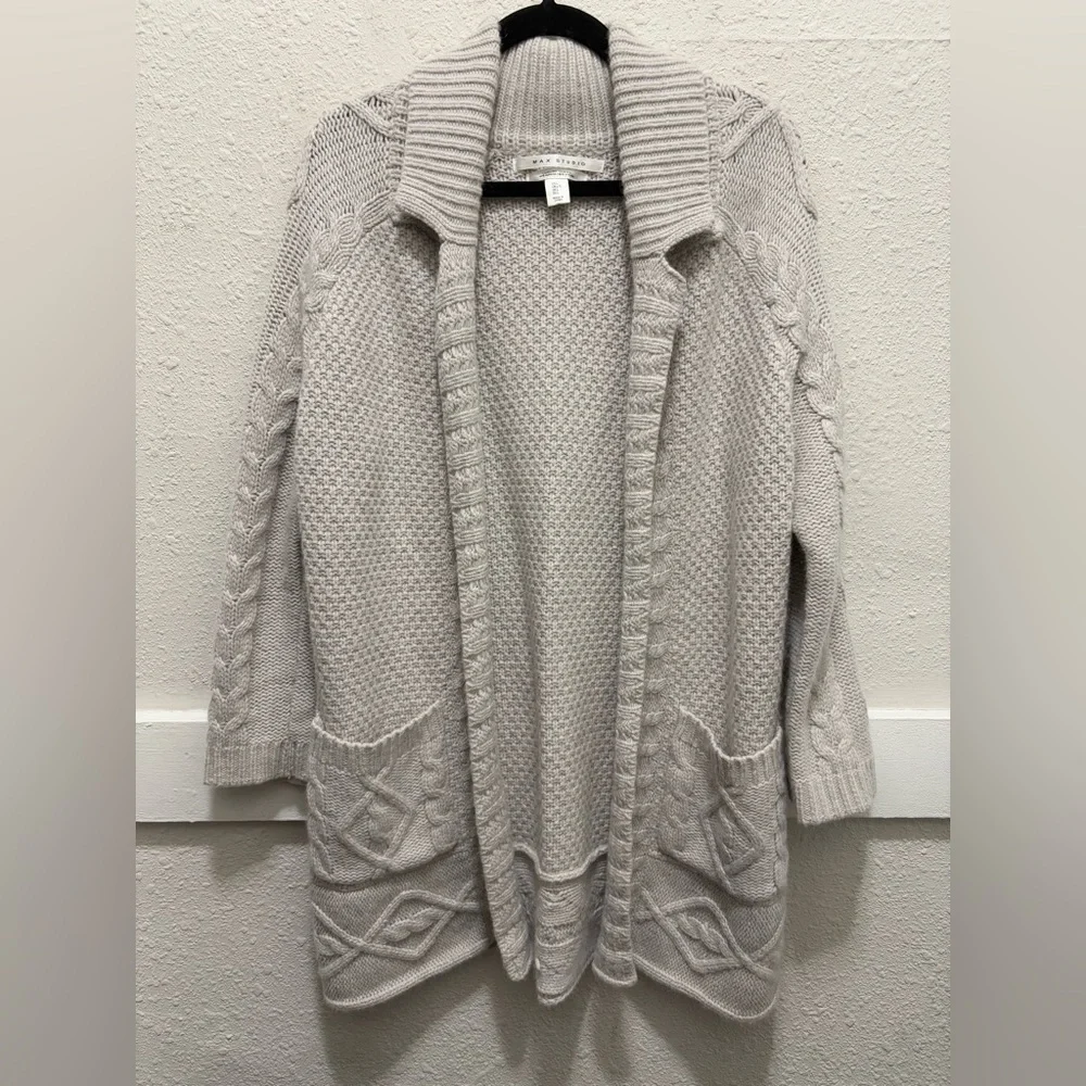 Max Studio Alpaca Blend Knit Long Cardigan Sweater Light Grey Size Large